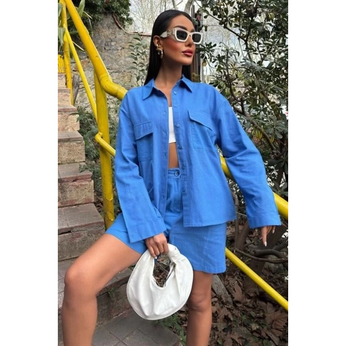 Gömlek Ve Şort Flamlı Keten Takım 10130