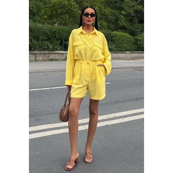 Gömlek Ve Şort Flamlı Keten Takım 10130