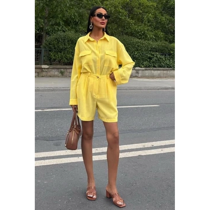 Gömlek Ve Şort Flamlı Keten Takım 10130