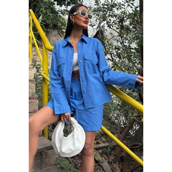 Gömlek Ve Şort Flamlı Keten Takım 10130