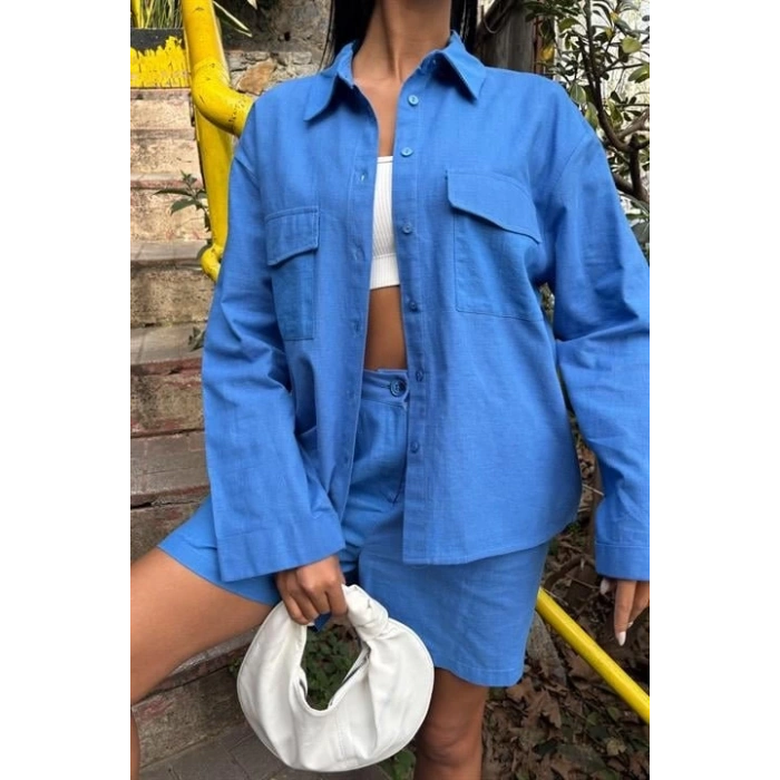 Gömlek Ve Şort Flamlı Keten Takım 10130