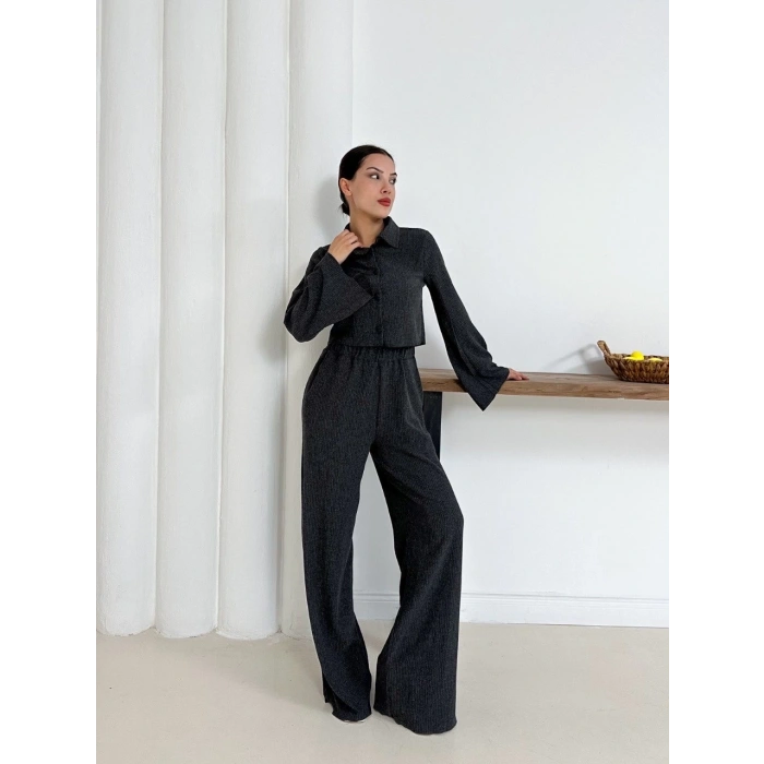 Gömlek yaka kaplama düğmeli takım antrasit st265866