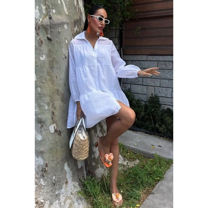 Gömlek Yaka Pileli Elbise 2898