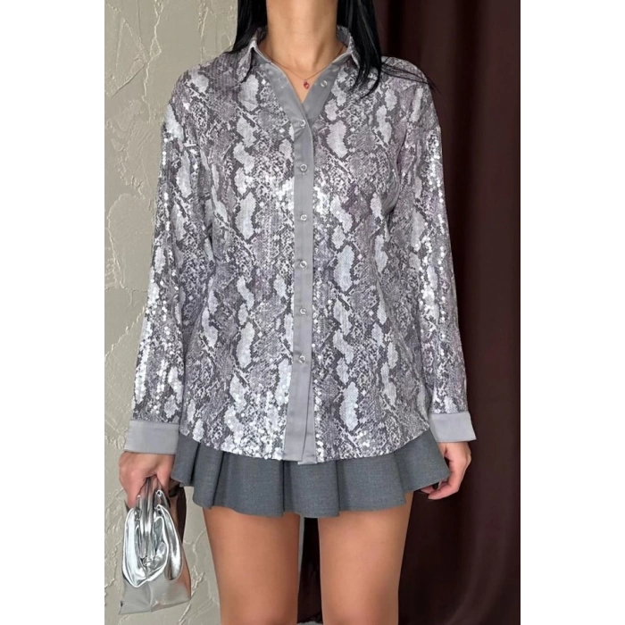 Gri Işıltılı Garni Gömlek