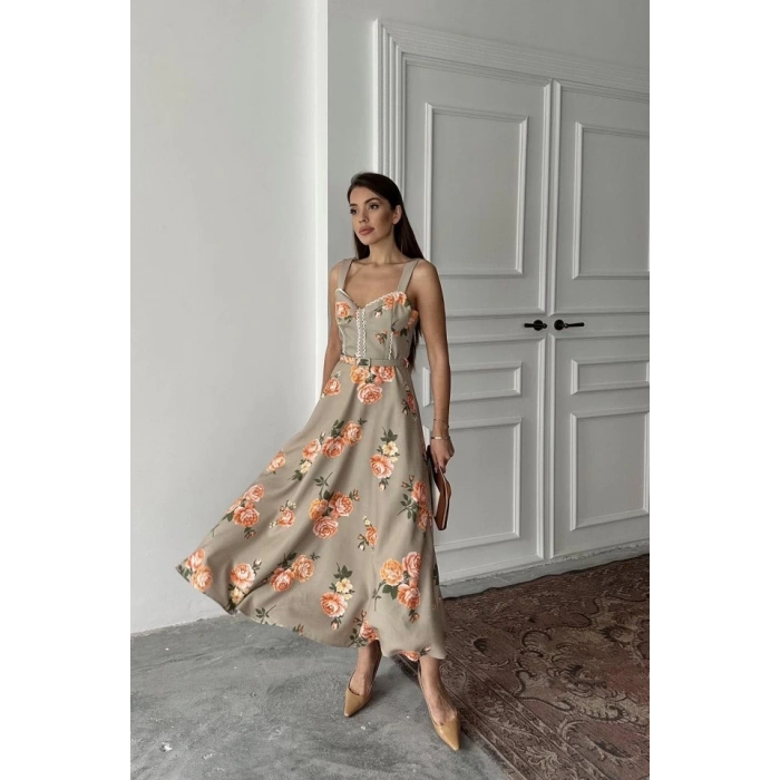 Haki İnce Kemer Detaylı Elbise