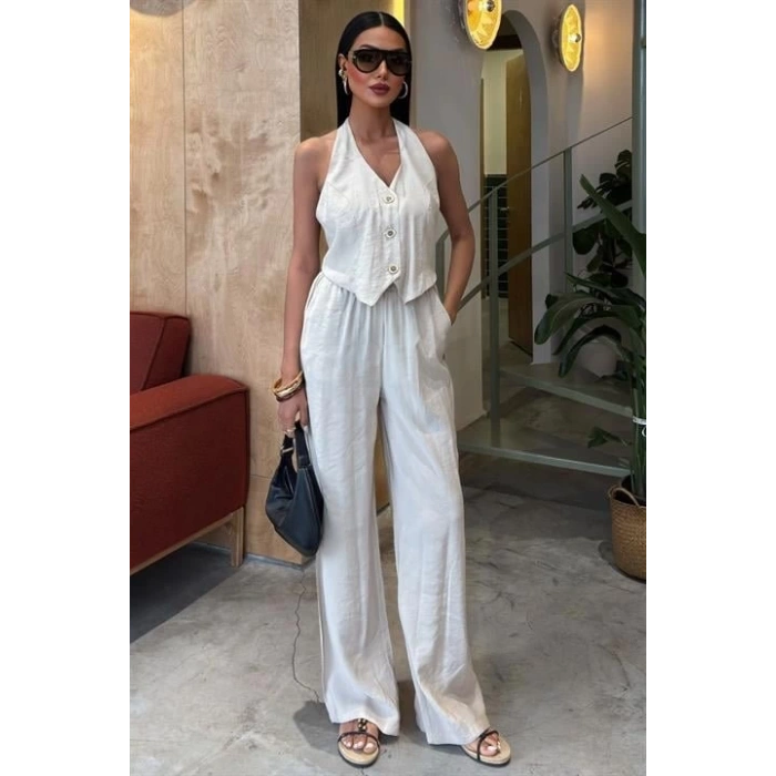 Halter Yaka Yelekli Modal Takım 10144