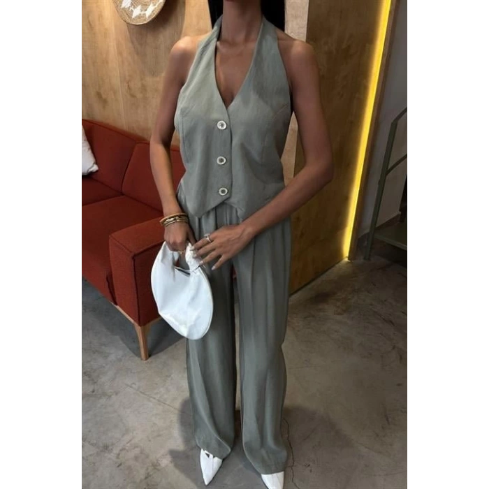 Halter Yaka Yelekli Modal Takım 10144
