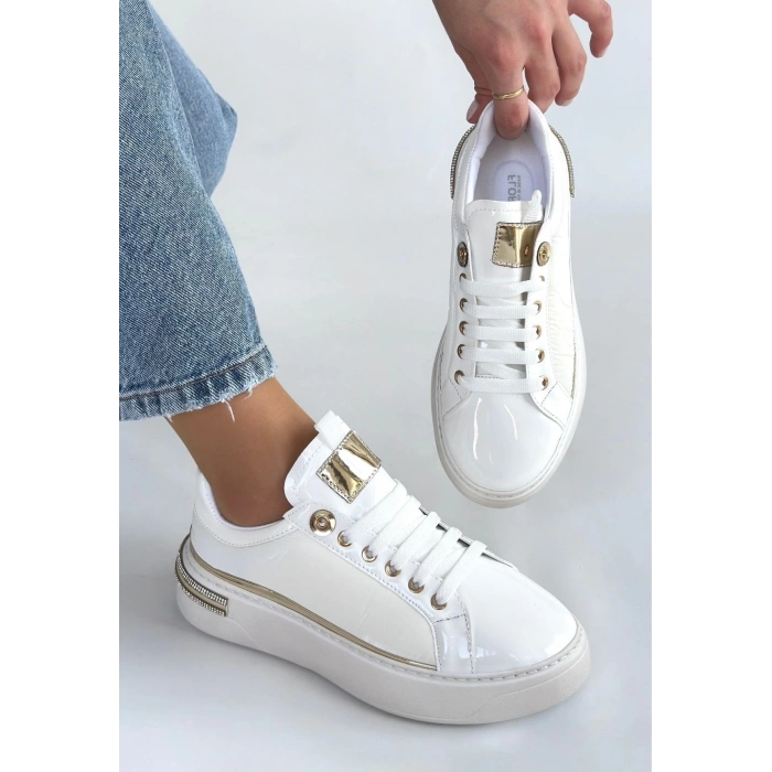 Hley Beyaz Rugan Paraşüt Detaylı Bağcıklı Spor Ayakkabı