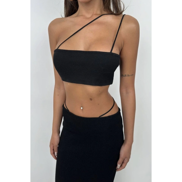 İp Detay Dokulu Maxi Etek