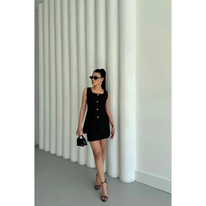 JAKAR KETEN YELEK - KISA ETEK TAKIM - Siyah