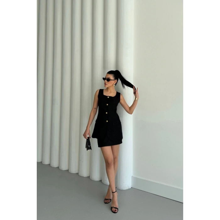 JAKAR KETEN YELEK - KISA ETEK TAKIM - Siyah