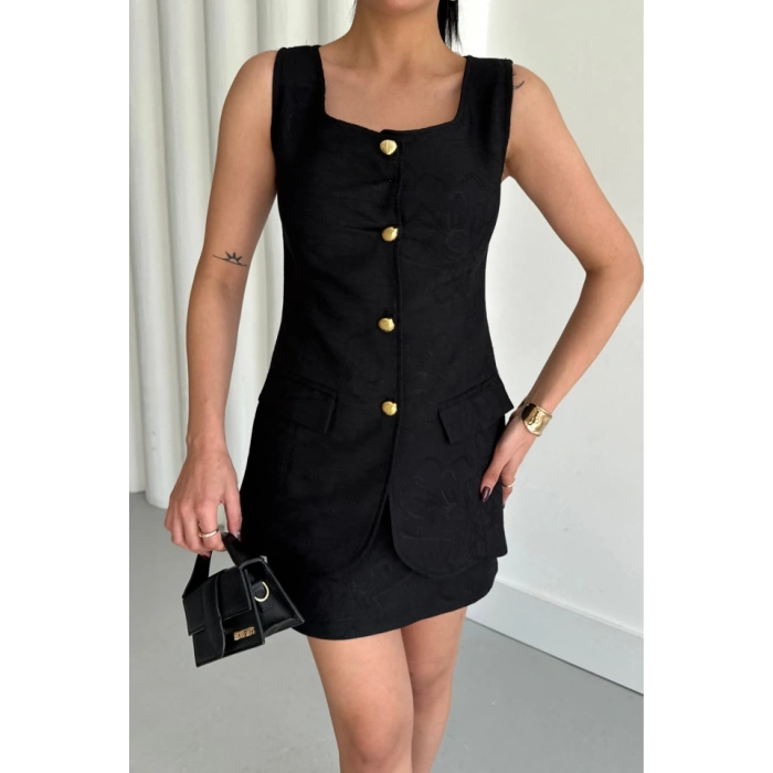 JAKAR KETEN YELEK - KISA ETEK TAKIM - Siyah