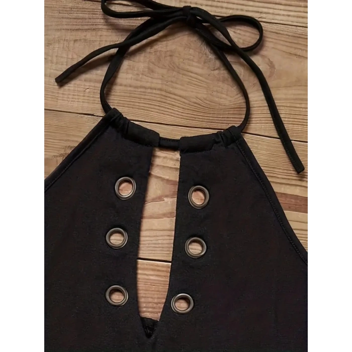 Kadın Askılı Kuş Gözü Ve Dekolte Detay Boyundan Bağlamalı Viskon Bluz