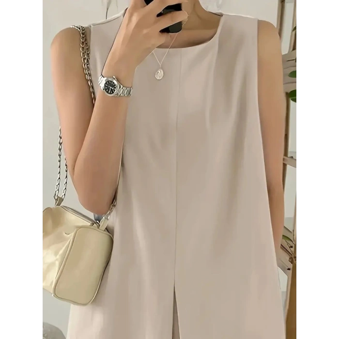 Kadın Askılı Sıfır Kol A Kesim Detaylı Ithal Krep Elbise