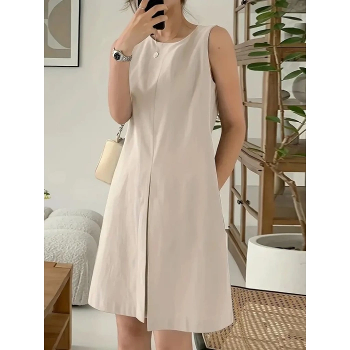 Kadın Askılı Sıfır Kol A Kesim Detaylı Ithal Krep Elbise