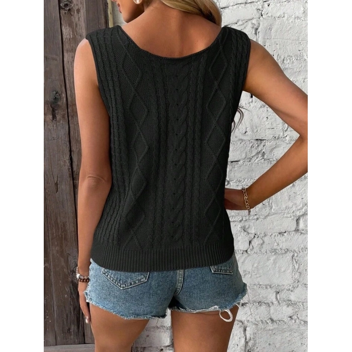 Kadın Askılı V Yaka örme Detay Triko Bluz