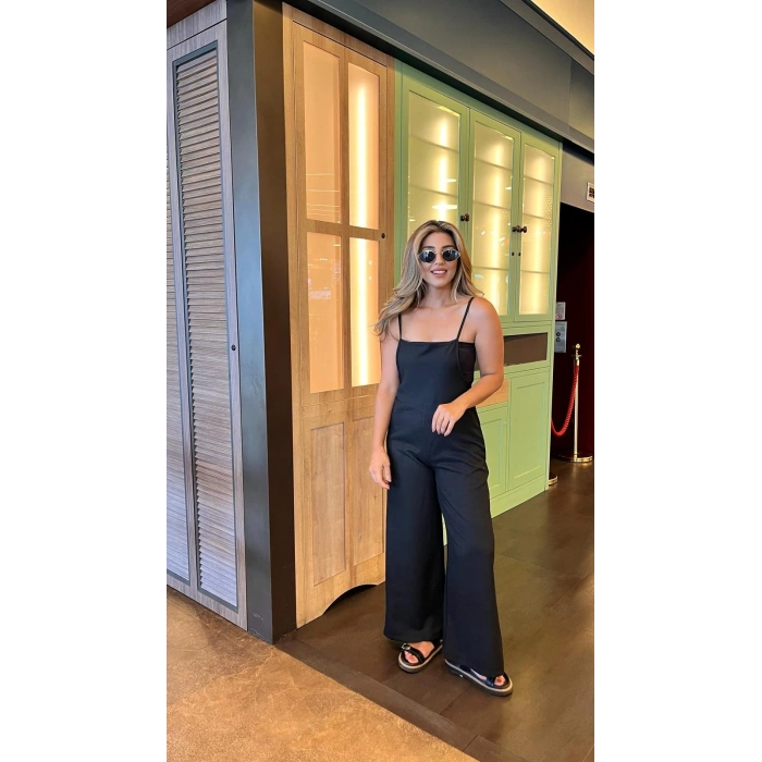 Kadın Askılı Yandan Fermuarlı Geniş Paçalı Valencia Tulum