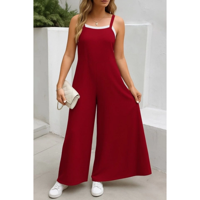 Kadın Askılı Yandan Fermuarlı Geniş Paçalı Valencia Tulum