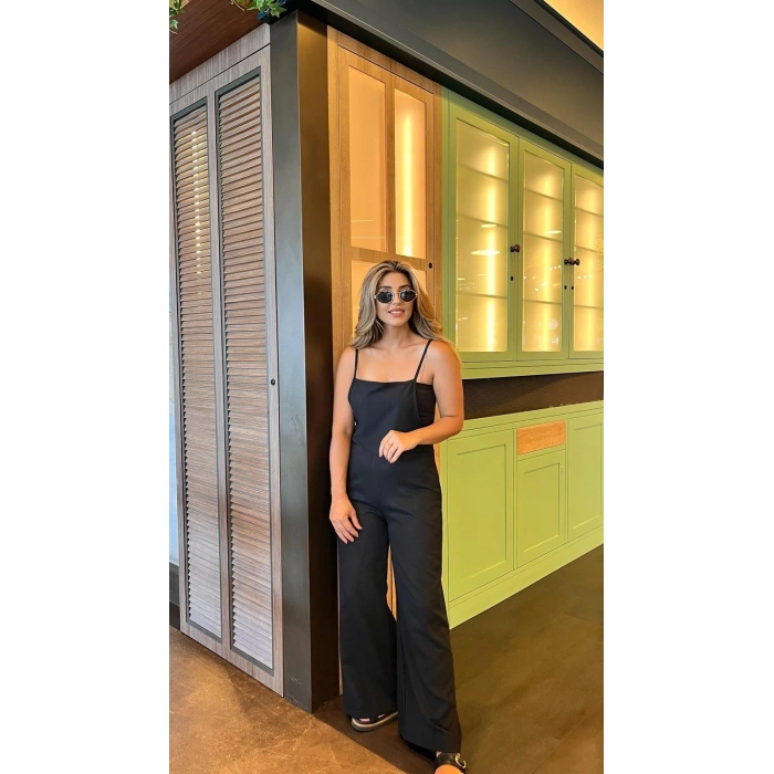 Kadın Askılı Yandan Fermuarlı Geniş Paçalı Valencia Tulum