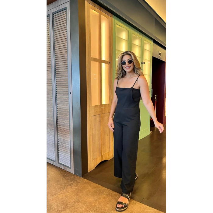 Kadın Askılı Yandan Fermuarlı Geniş Paçalı Valencia Tulum