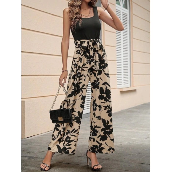 Kadın Askılı Yuvarlak Yaka Beli Kuşaklı üst Viskon Alt Dalgıç Tulum