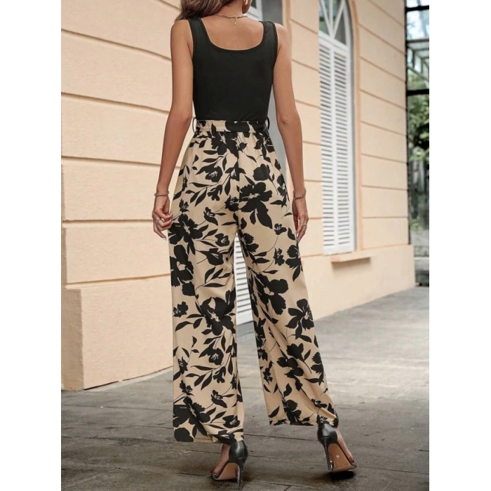 Kadın Askılı Yuvarlak Yaka Beli Kuşaklı üst Viskon Alt Dalgıç Tulum