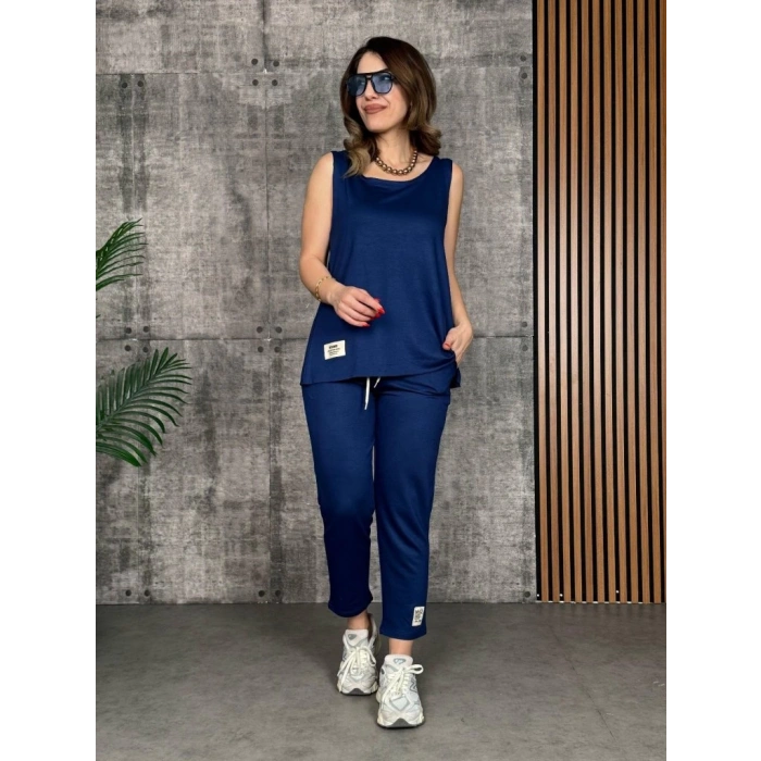 Kadın Askılı Yuvarlak Yaka Viskon Iki Iplik Bluz Ve Eşofman Altı Ikili Takım