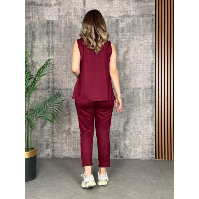 Kadın Askılı Yuvarlak Yaka Viskon Iki Iplik Bluz Ve Eşofman Altı Ikili Takım