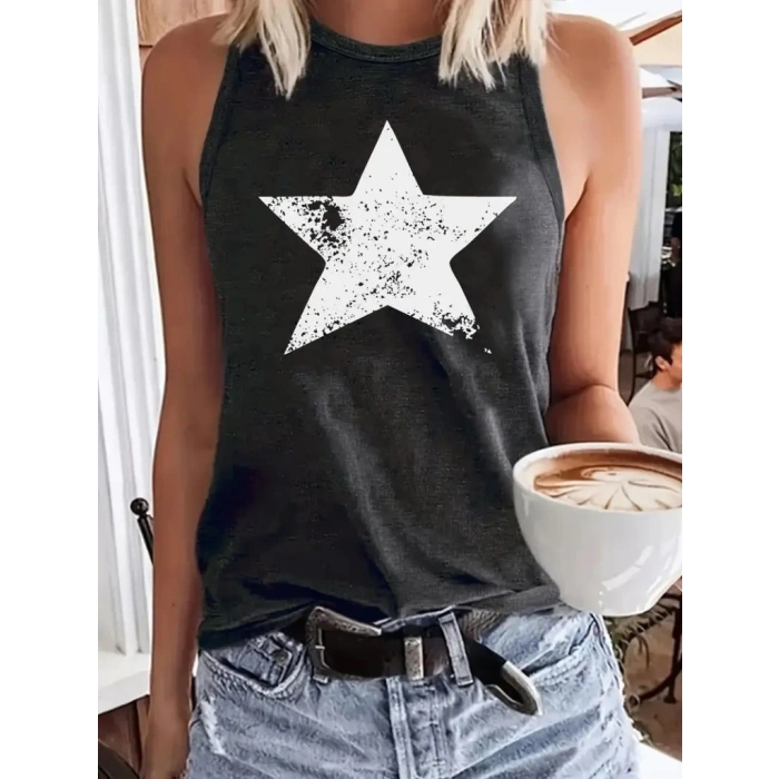 Kadın Askılı Yuvarlak Yaka Yıldız Desenli Süprem Bluz