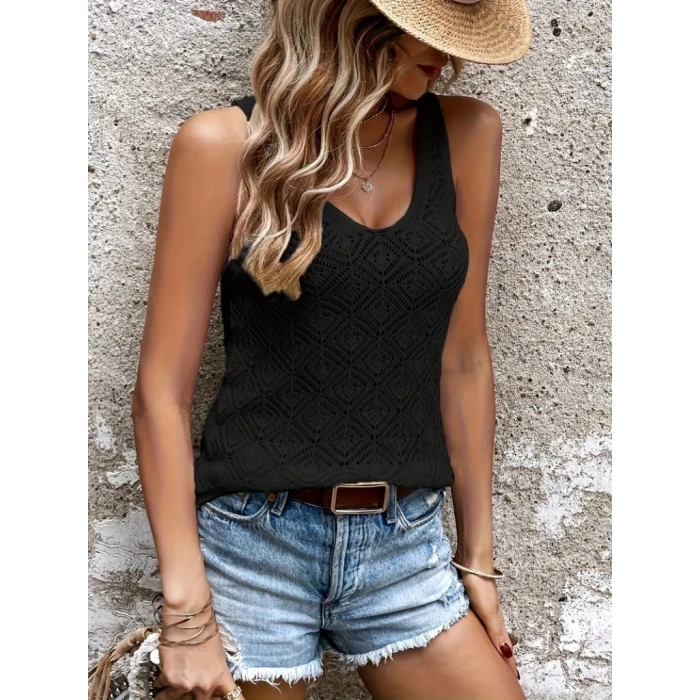 Kadın Baklava Desen Detaylı Kalın Askılı Triko Bluz