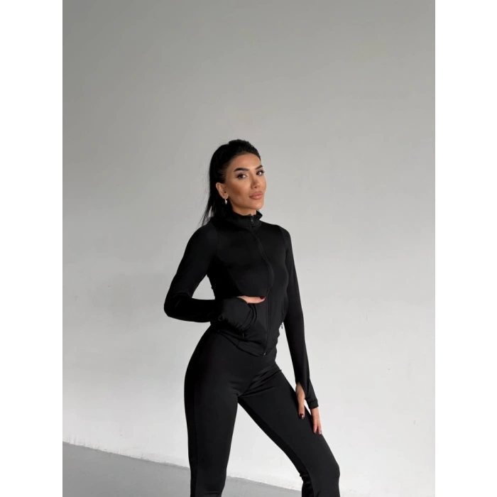 Kadın Balıkçı Yaka Cep Detaylı Ceket Ve Ispanyol Paça Spor Ikili Takım