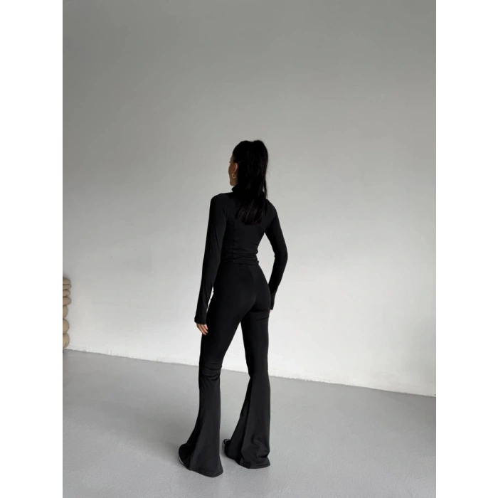 Kadın Balıkçı Yaka Cep Detaylı Ceket Ve Ispanyol Paça Spor Ikili Takım