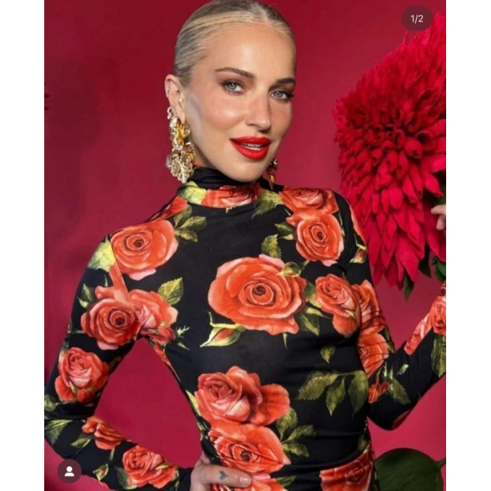 Kadın Balıkçı Yaka Gül Baskılı Fırsat ürün Mini Elbise