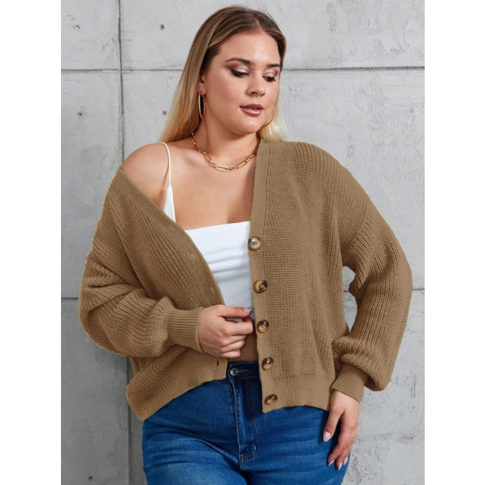 Kadın Beş Düğme Büyük Beden Triko Hırka