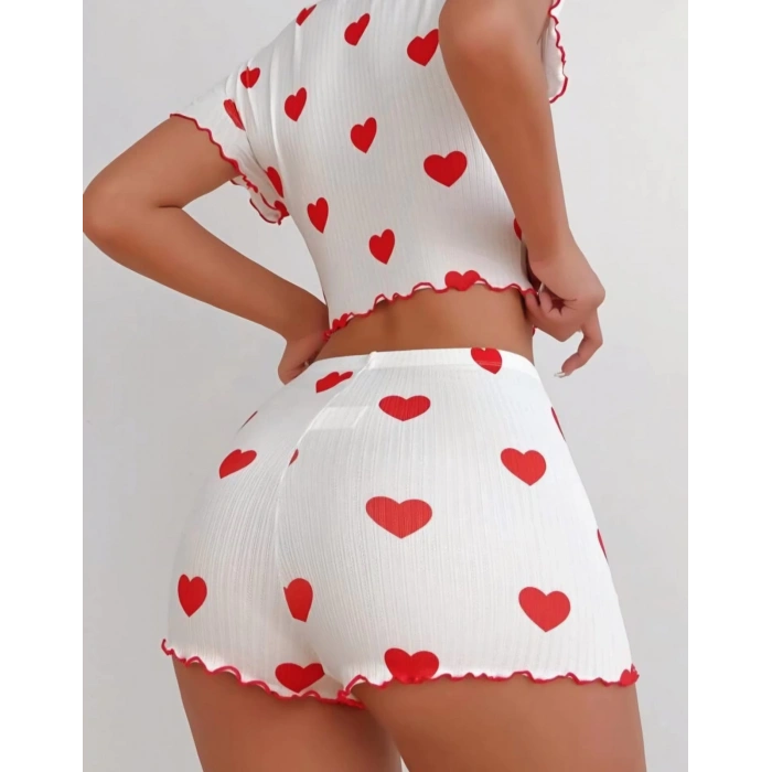 Kadın Beyaz Fiyonk Desenli Seksi Gecelik Takım 5007