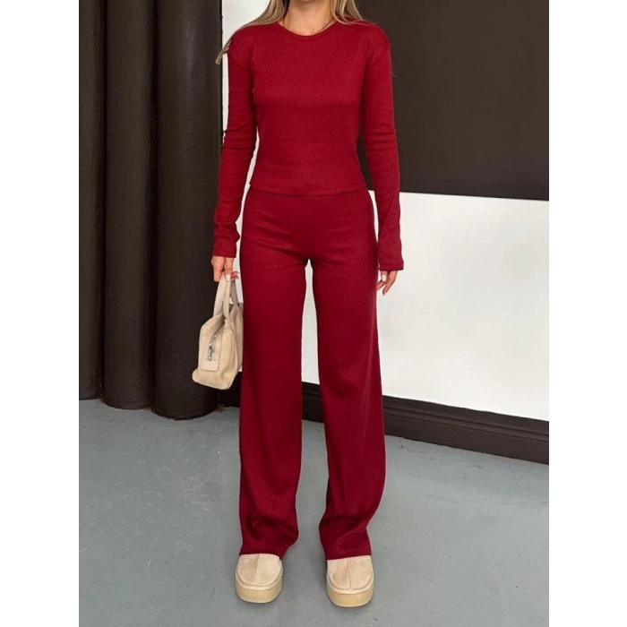 Kadın Bisiklet Yaka Parmak Geçme Detay Uzun Kollu Bluz Ve Pantolon Ikili Takım