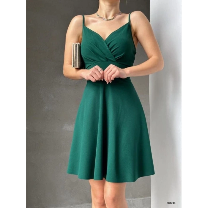 Kadın Dalgıç Krep Kumaş Askılı Mini Elbise