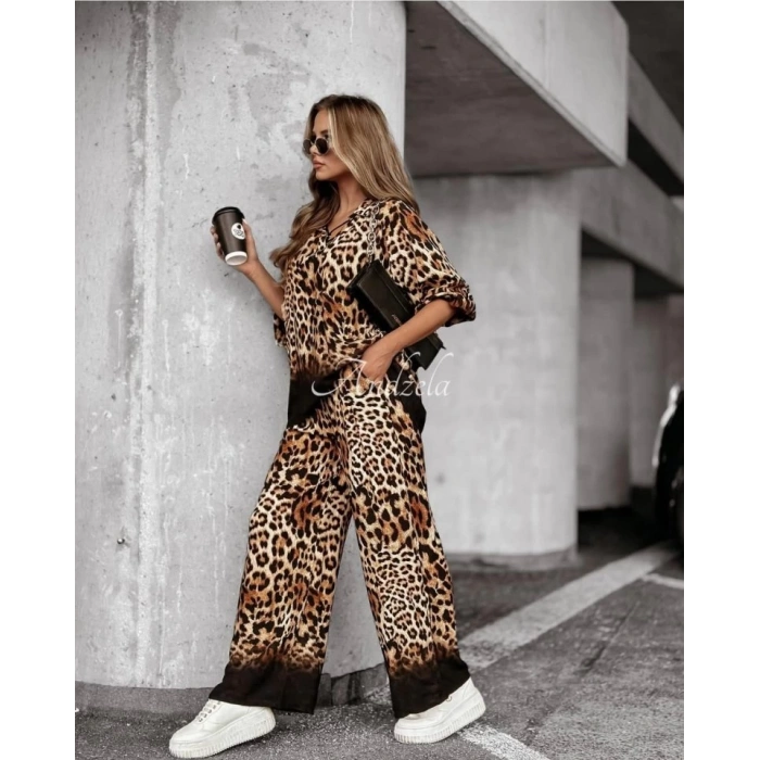 Kadın Dalgıç Kumaş Leopar Desenli Fermuar Detaylı Ikili Tamım