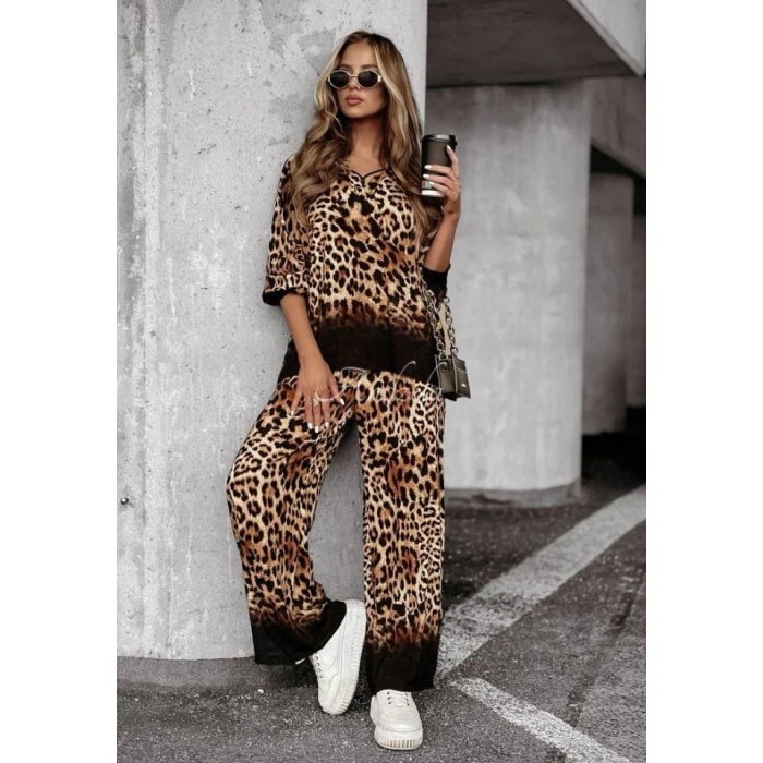 Kadın Dalgıç Kumaş Leopar Desenli Fermuar Detaylı Ikili Tamım