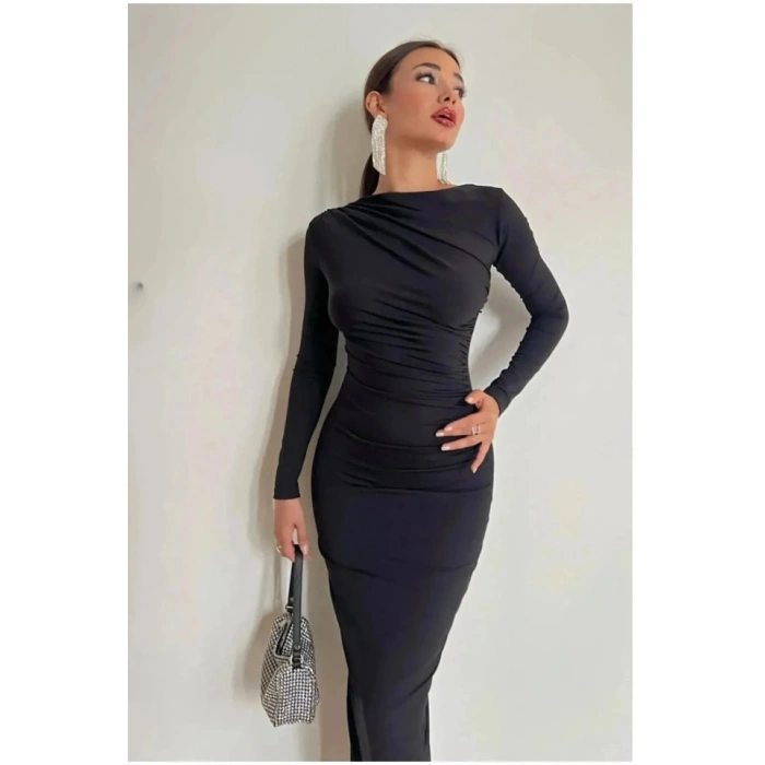 Kadın Drape Detay Maxi Elbise