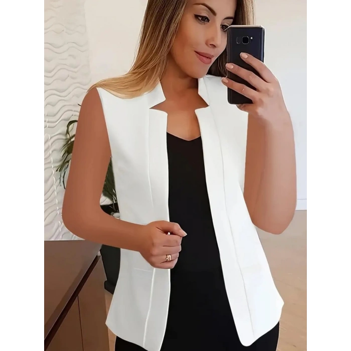 Kadın Duble Yaka Detay Sıfır Kol Ceket Yelek