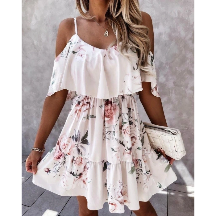 Kadın Gül Desenli Mikro Kumaş Mini Elbise