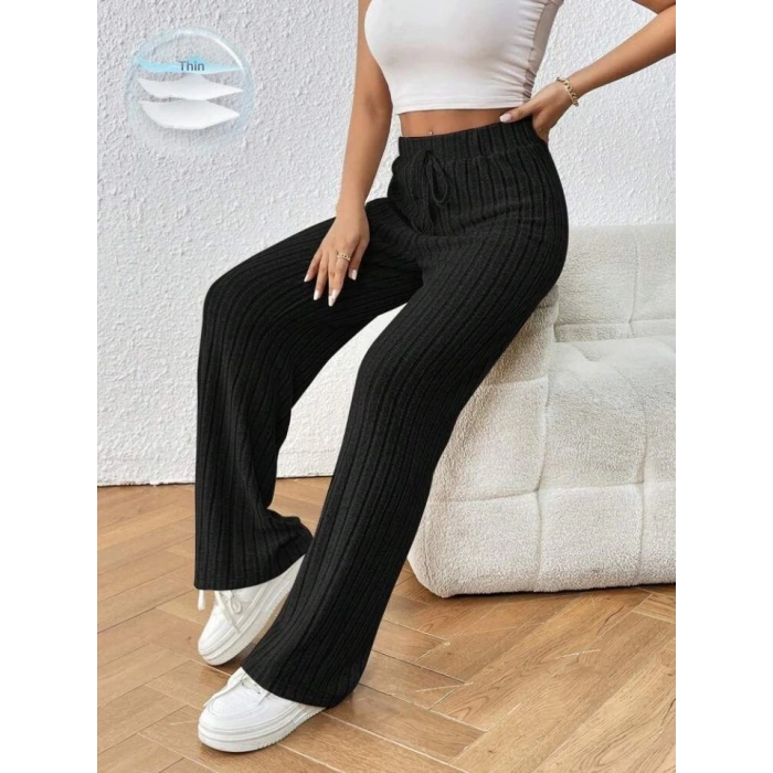 Kadın Hafif şardonlu Full Likralı Fitilli Kaşkorse Kumaş Bol Paça Pantolon