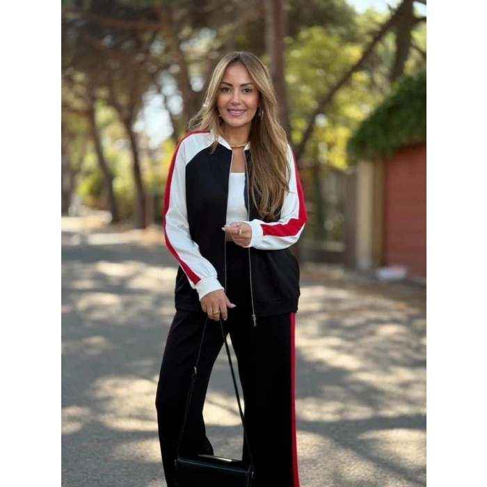 Kadın Hakim Yaka şerit Detay Hırka Ve Bol Paça Pantolon Ikili Takım