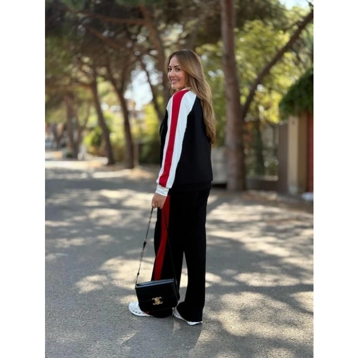 Kadın Hakim Yaka şerit Detay Hırka Ve Bol Paça Pantolon Ikili Takım