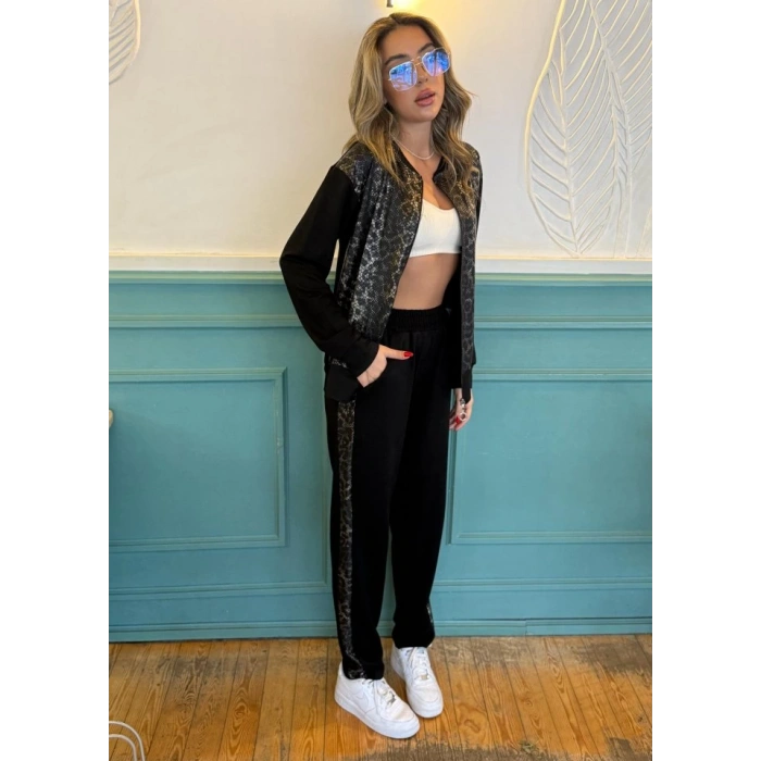 Kadın İki İplik Kumaş Yılan Desenli Fermuarlı İkili Takım