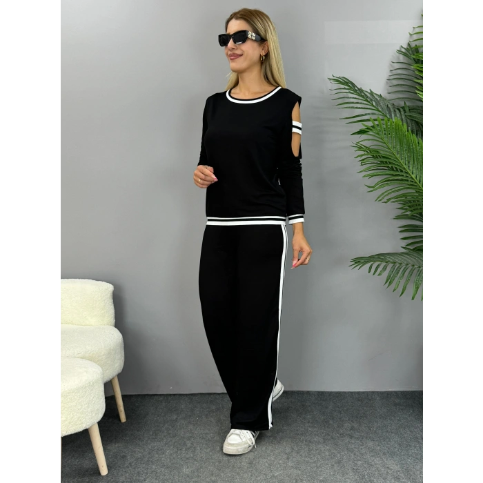 Kadın Iki Iplik Penye Kumaş Kol Detaylı Ribanalı Ikili Takım