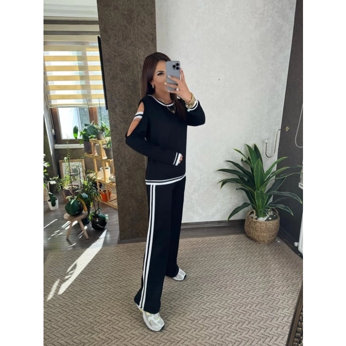 Kadın Iki Iplik Penye Kumaş Kol Detaylı Ribanalı Ikili Takım