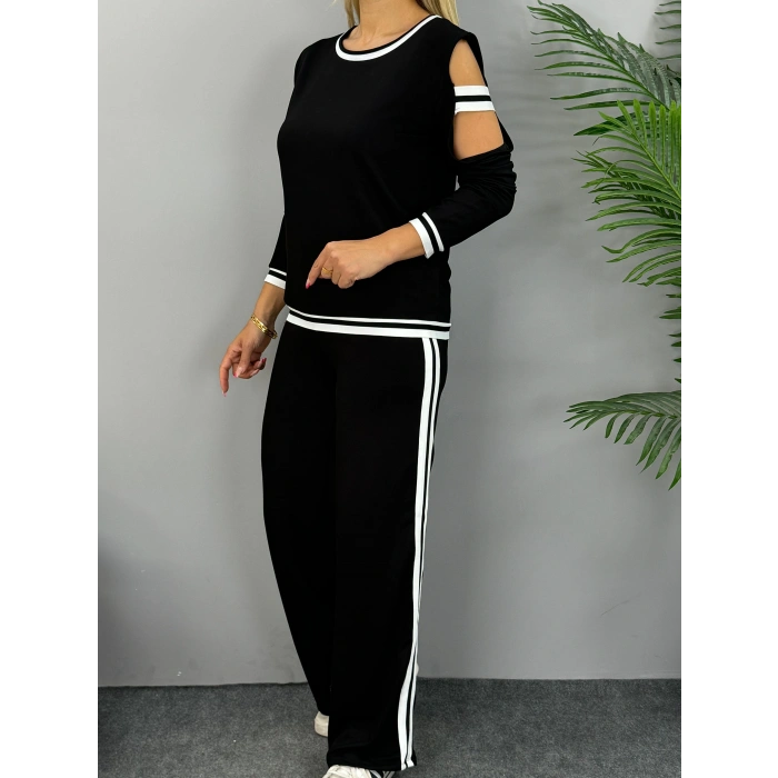 Kadın Iki Iplik Penye Kumaş Kol Detaylı Ribanalı Ikili Takım