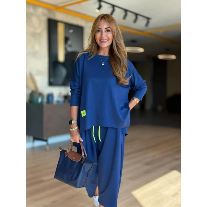 Kadın Iki Iplik Viskon Pamuk Kumaş Arma Detaylı Ikili Takım